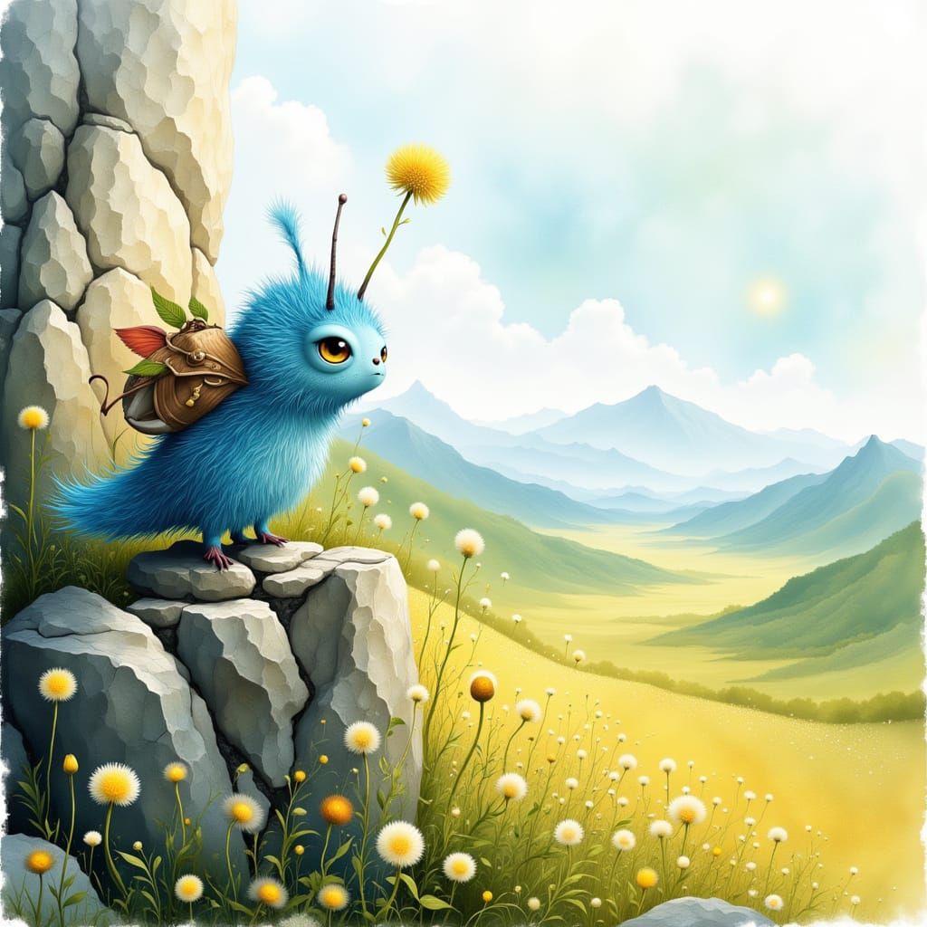 Caterpillar Reaches Rocky Summit in Flowery Meadow