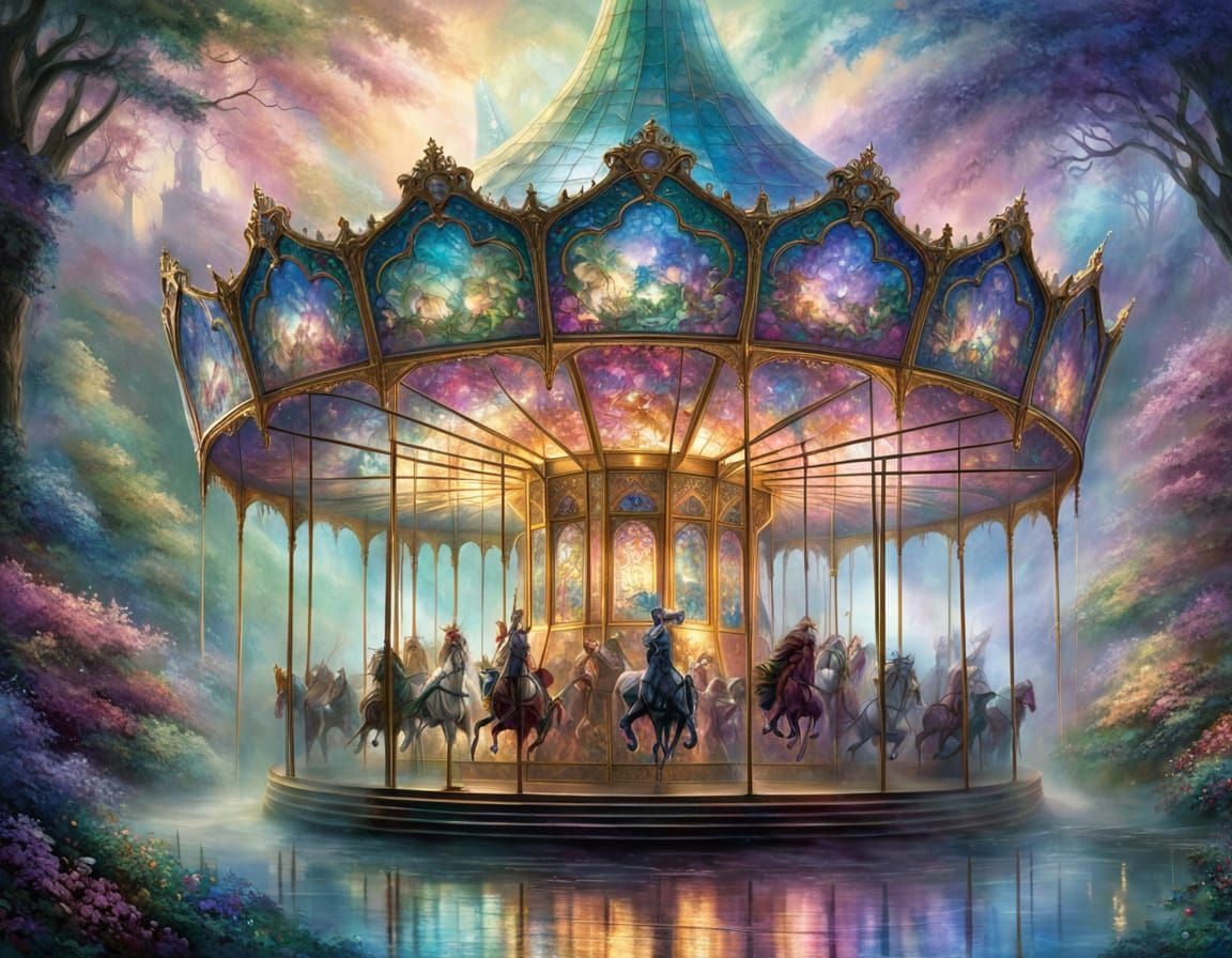 Ethereal Stained Glass Carousel Window in Vibrant Colors