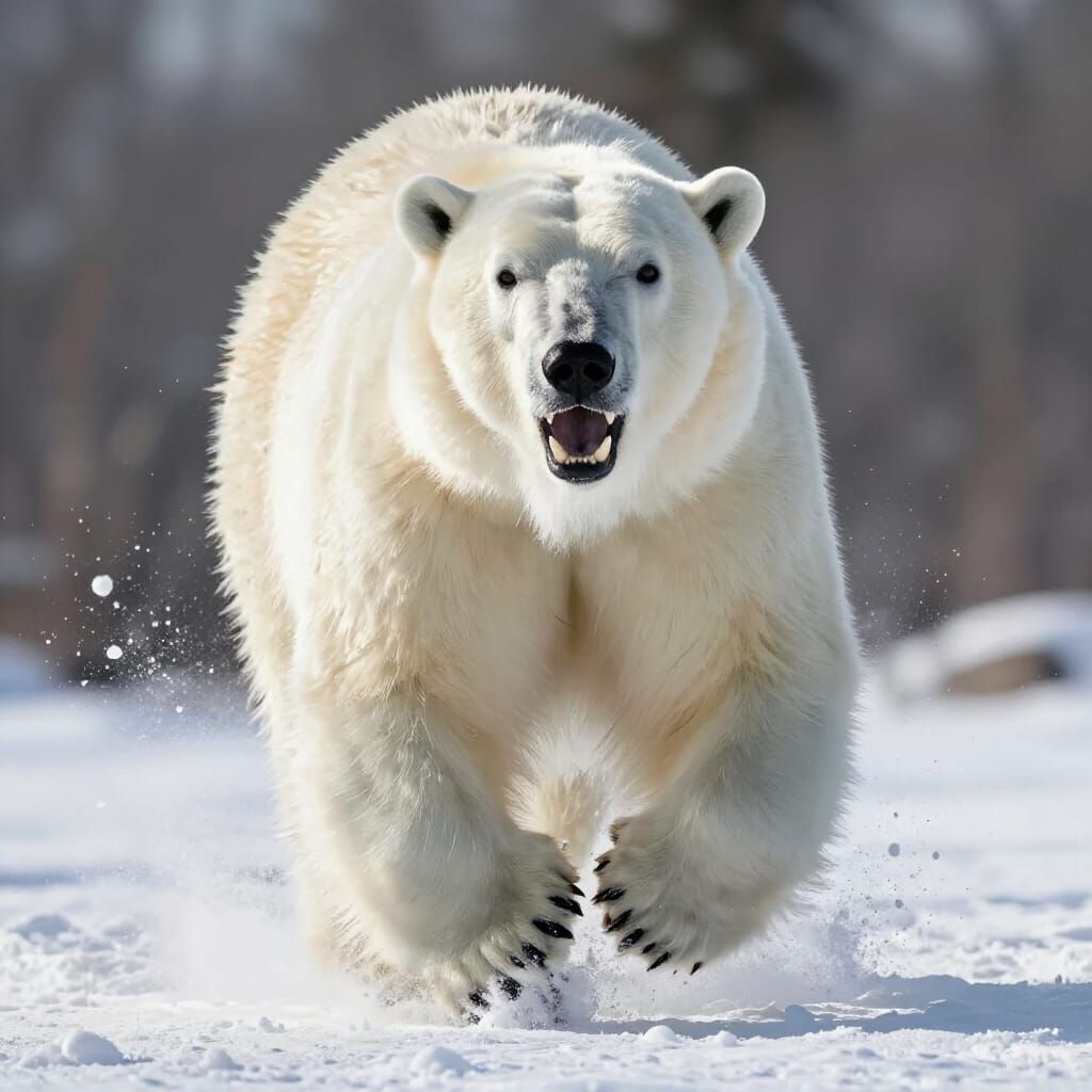 Fierce Polar Bear Charges Viewer in Snow Spray