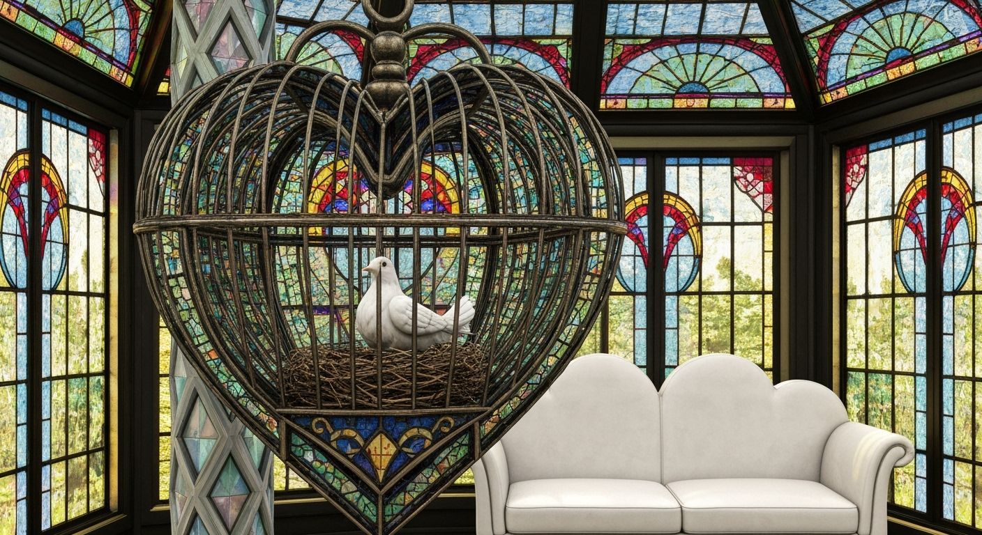 Heart-Shaped Stained Glass Birdcage With Dove