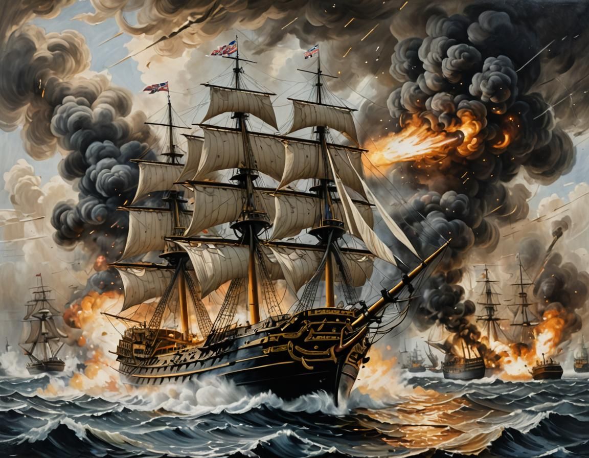 HMS Victory Guns Blazing in War Art Style