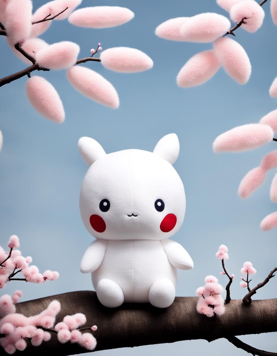 Minimalist Japanese Plushie Poster with Sakura