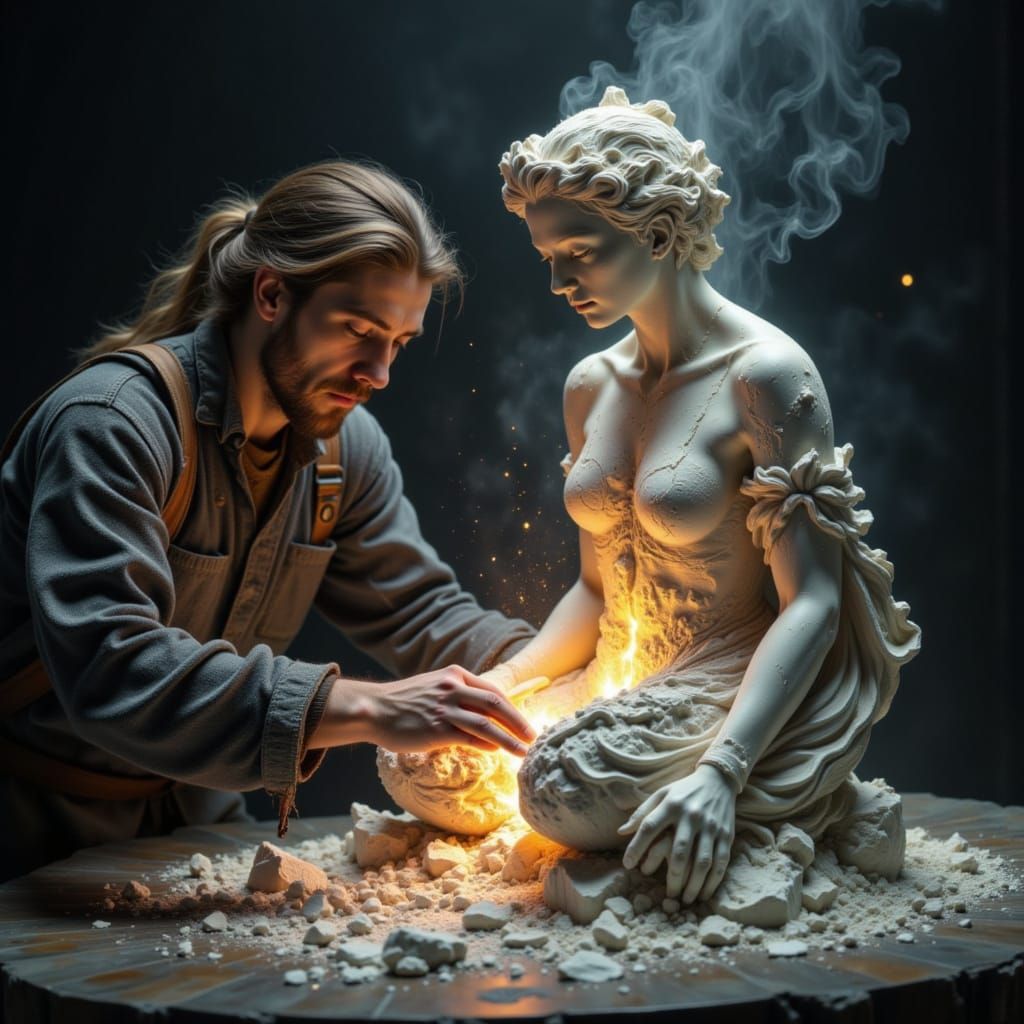Sculptor Awakens Enchanted Statue Mid-Carving