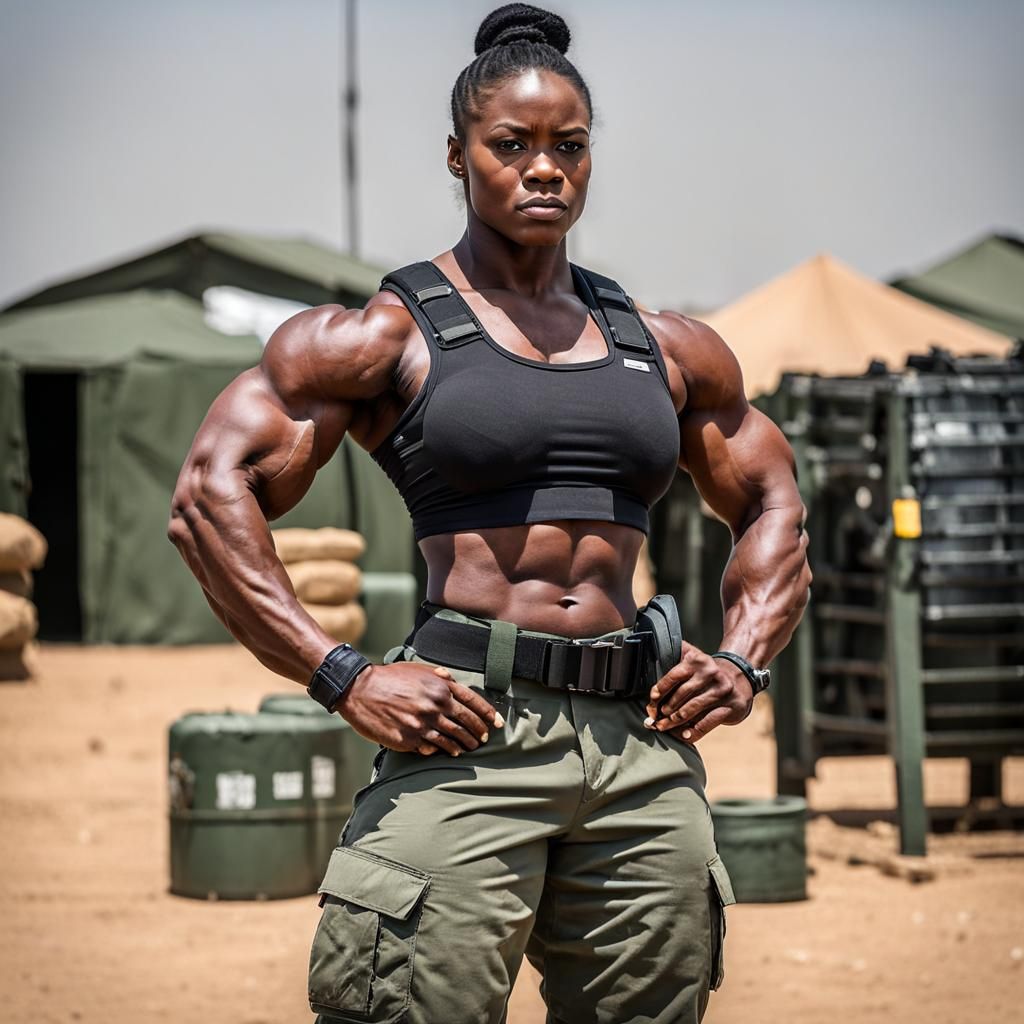 African Female Soldier with Muscular Physique