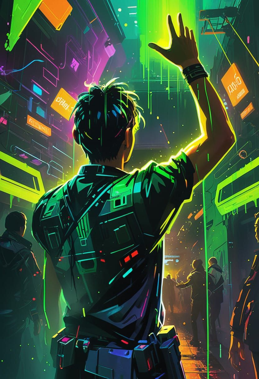 Vibrant Cyberpunk Nightclub Scene in Neon Light