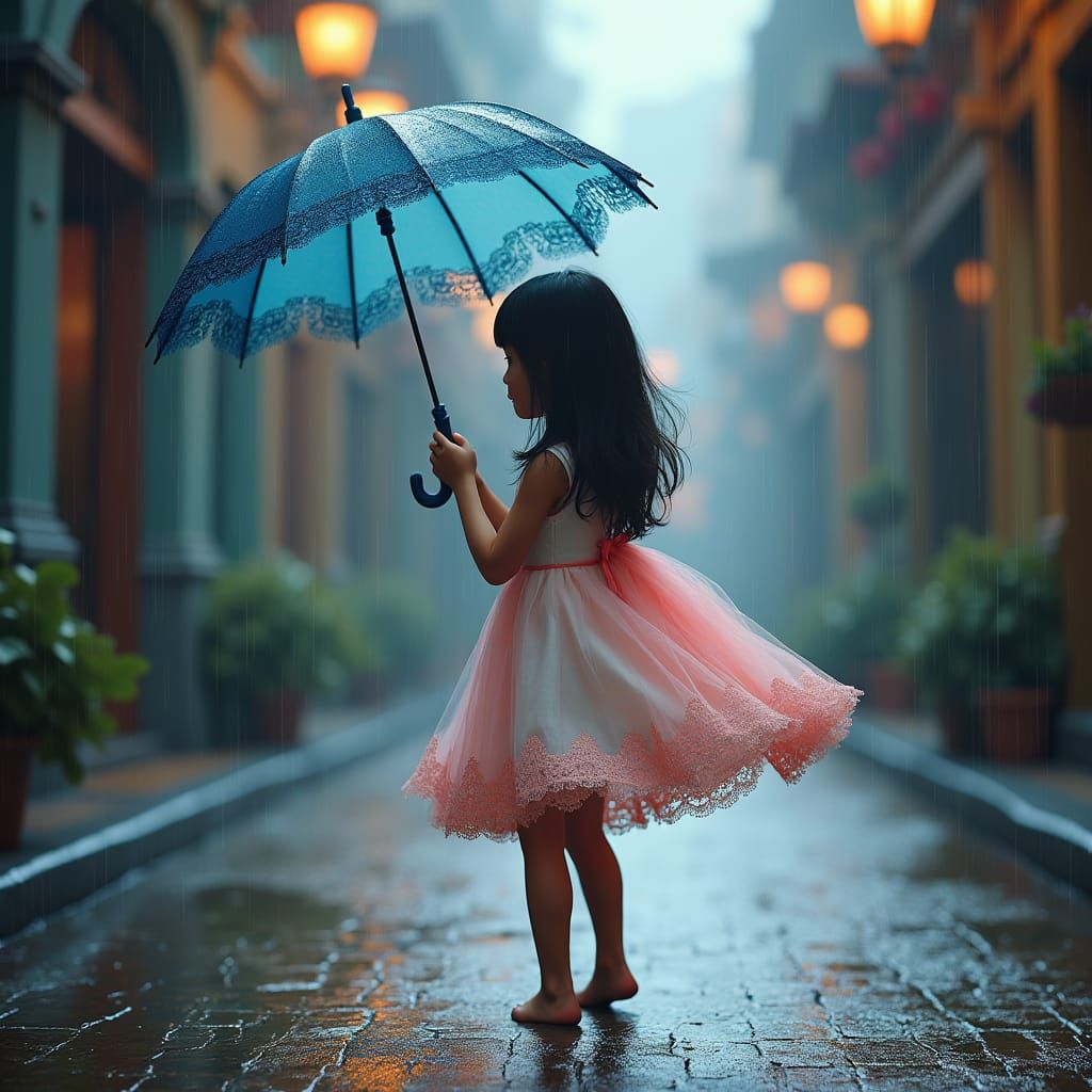 Girl Dancing in Rain, Dreamlike Concept Art