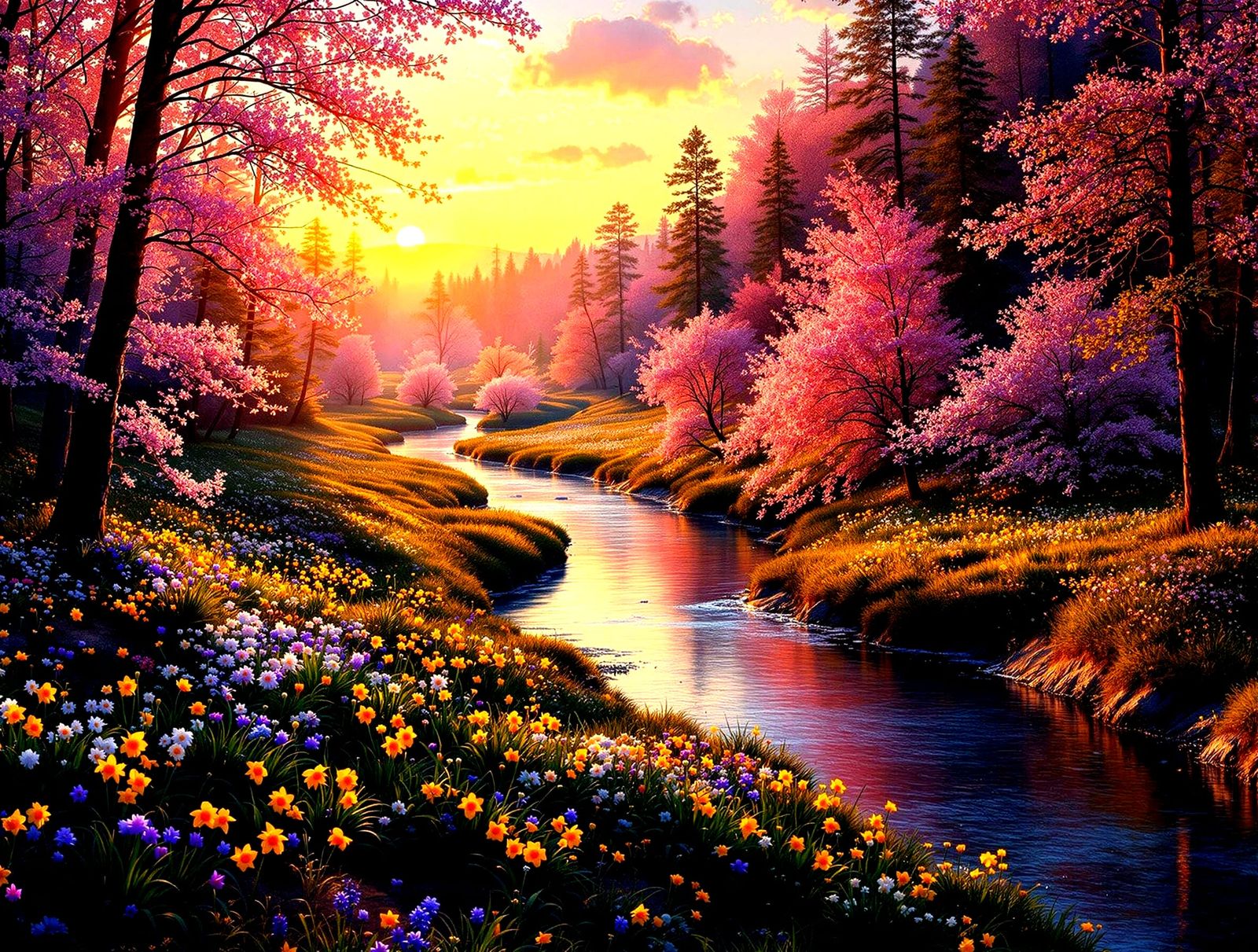 Vibrant Spring Forest in Hyperdetailed Panorama