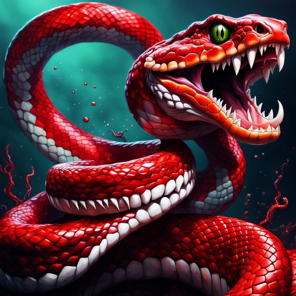 Evil Red Snake with Sharp Teeth in Splash Art