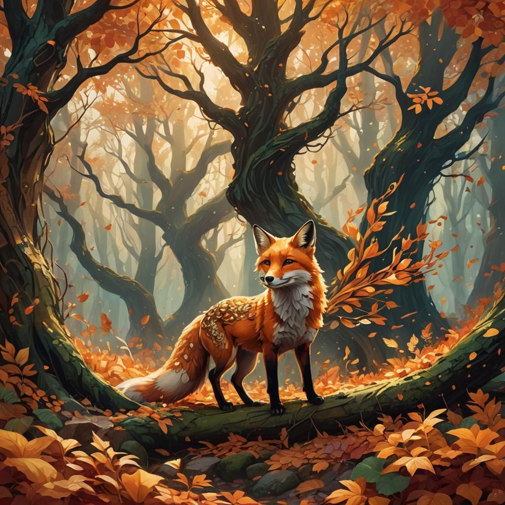 Fox in Autumn Forest Concept Art