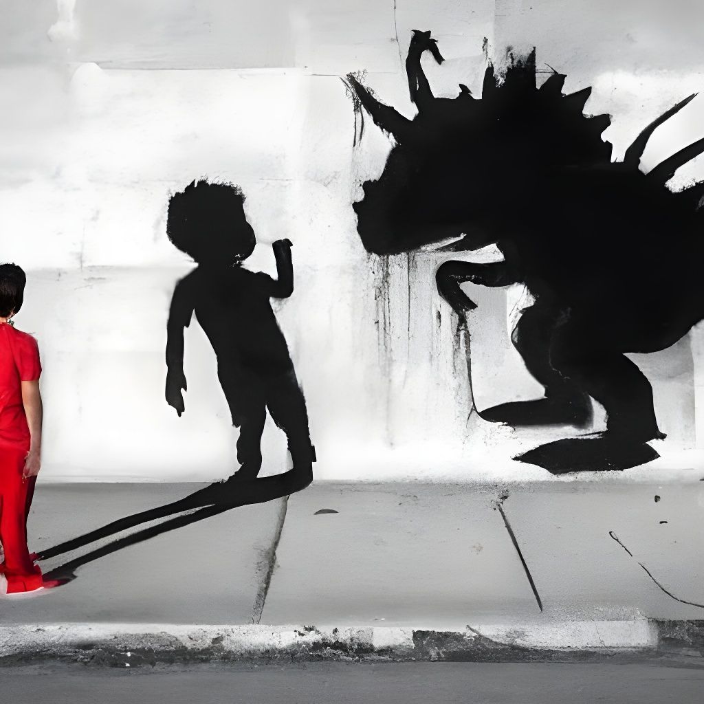 Banksy-Style Graffiti: Boy Confronts Monster Shadow