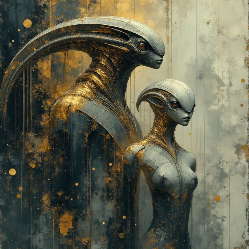 Alien Couple Portrait in Dynamic Concept Art Style