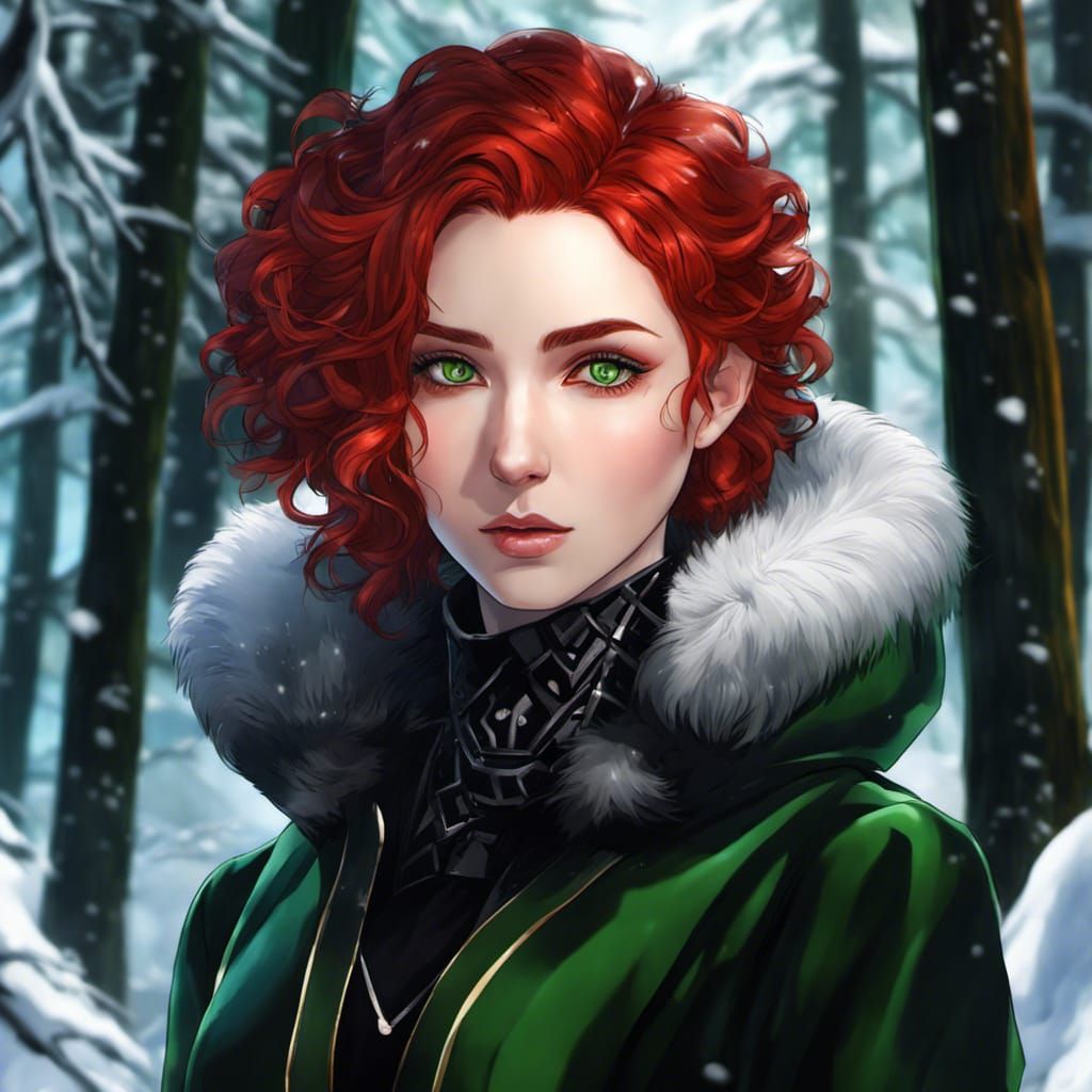 Anime Portrait: Goth Woman in Snowy Forest
