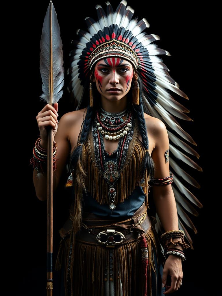Fierce Native American Warrior Portrait in Cinematic Style