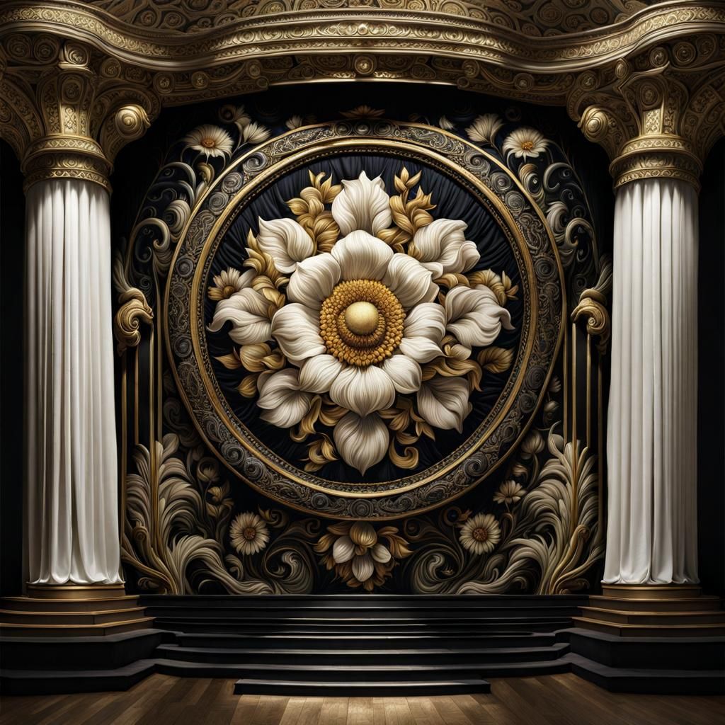 Intricate Silk Theatre Curtains in Psychedelic Style