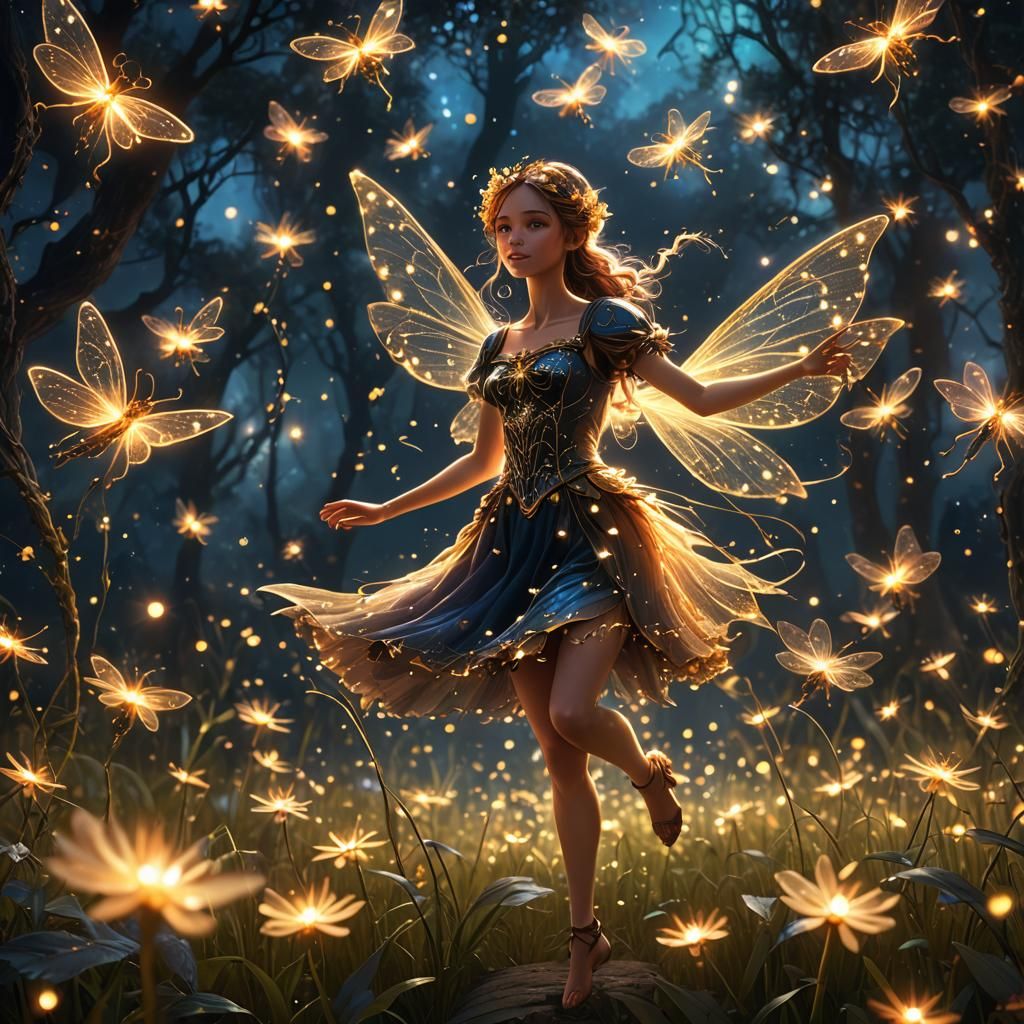 Luminous Fairy Dance in Firefly Field
