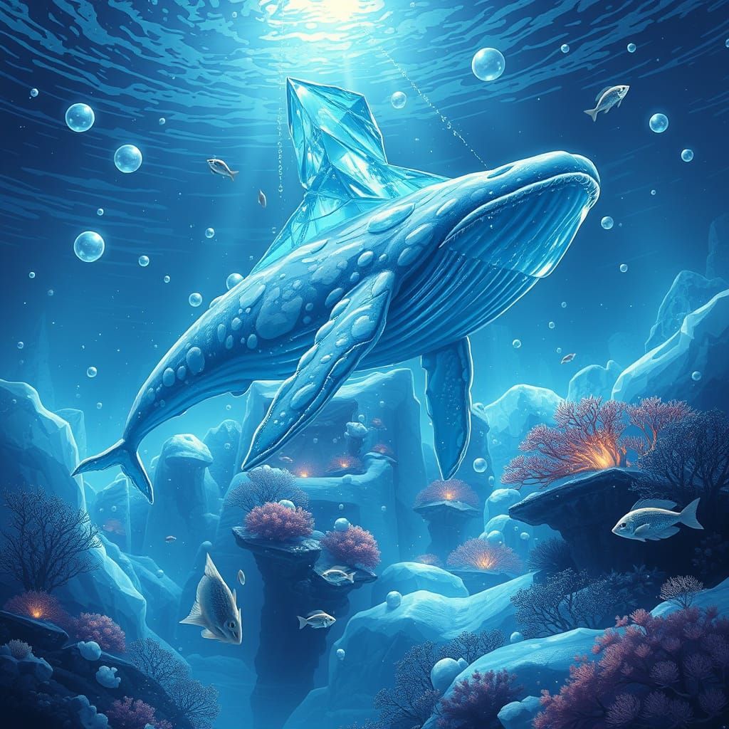 Whale Ice Sculpture in Underwater Winter Scene