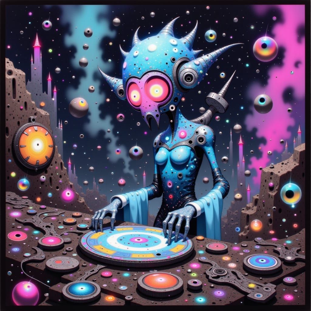 Alien Merchant Showcasing Clockwork Gadgets