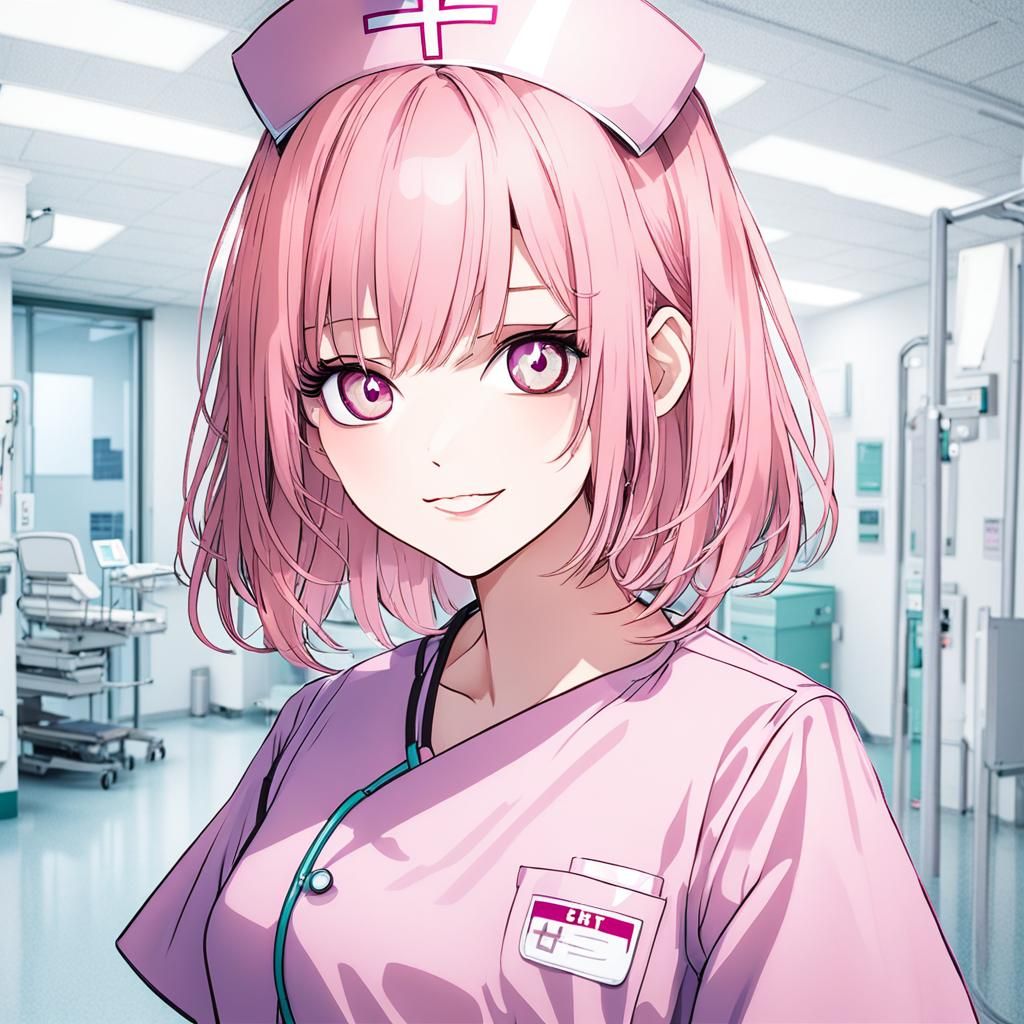 Pink Haired Nurse in Hospital Uniform