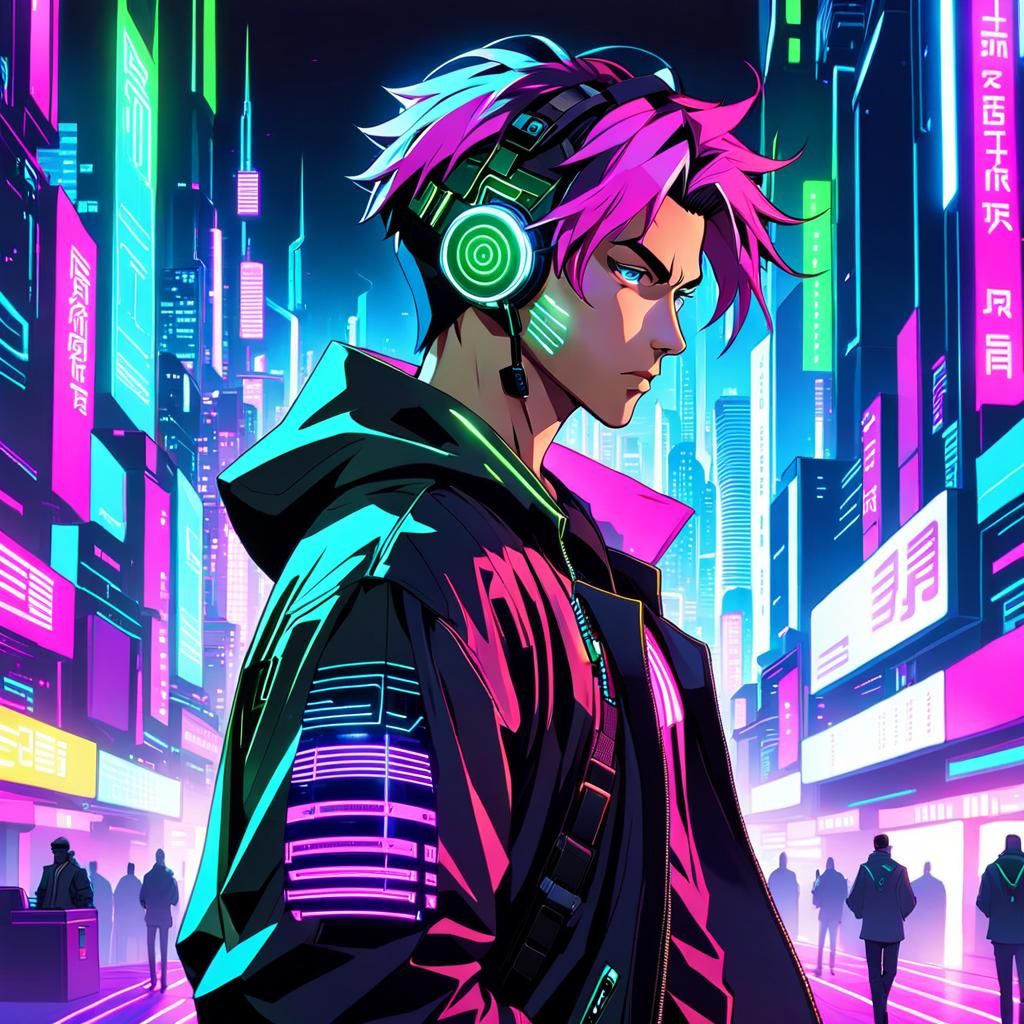Cyberpunk male with pink hair