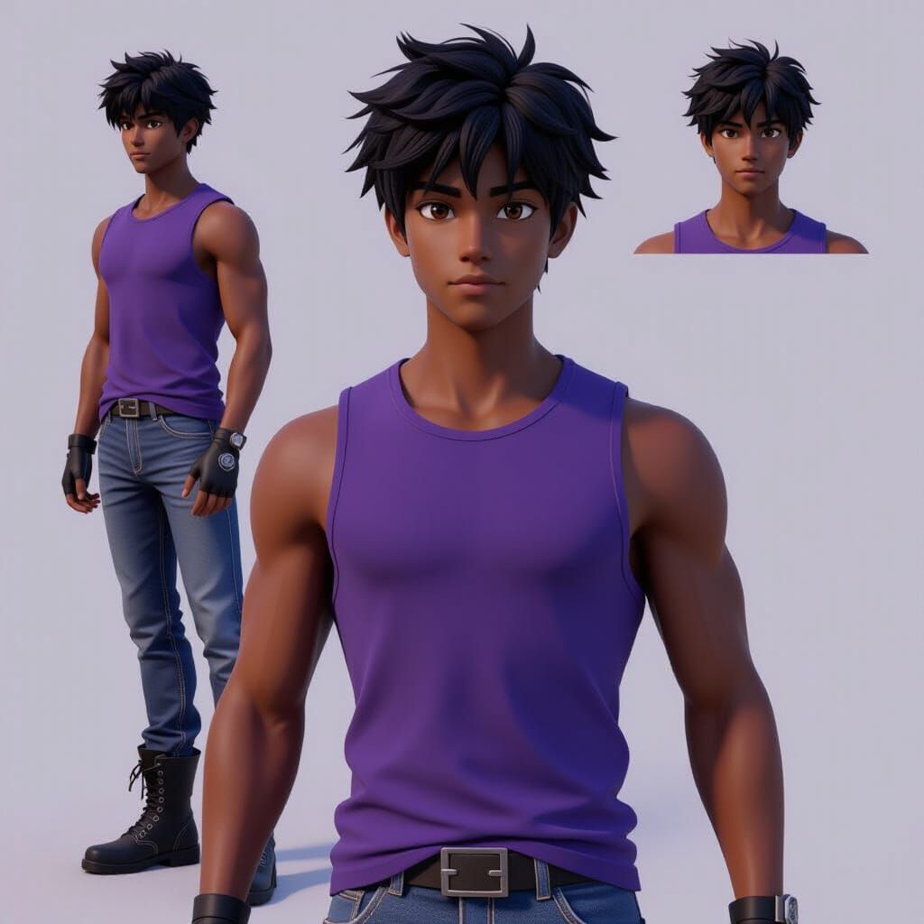 Muscular Teen in Dynamic Pose, 3D Anime Art