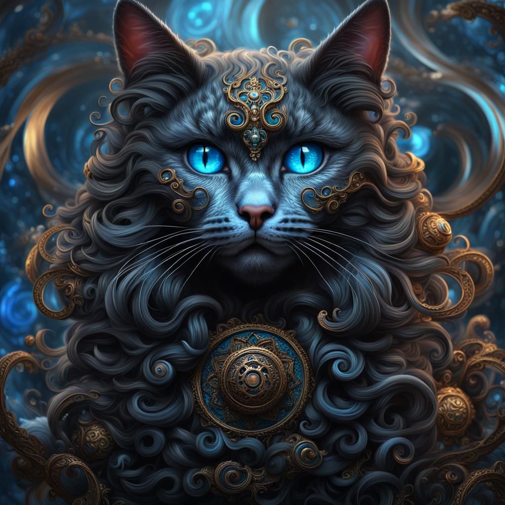 Fantasy Woman with Black Curls and Blue Eyes