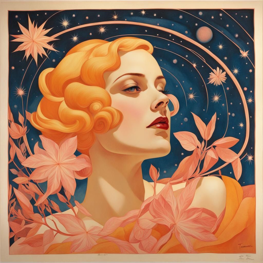 Psychedelic Art Deco November Sky with Planets