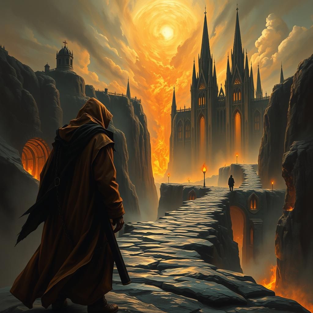 Pilgrim at the Crossroads in Dark Fantasy Style