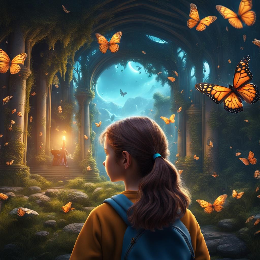 Girl and Butterfly in Magical Fantasy Art