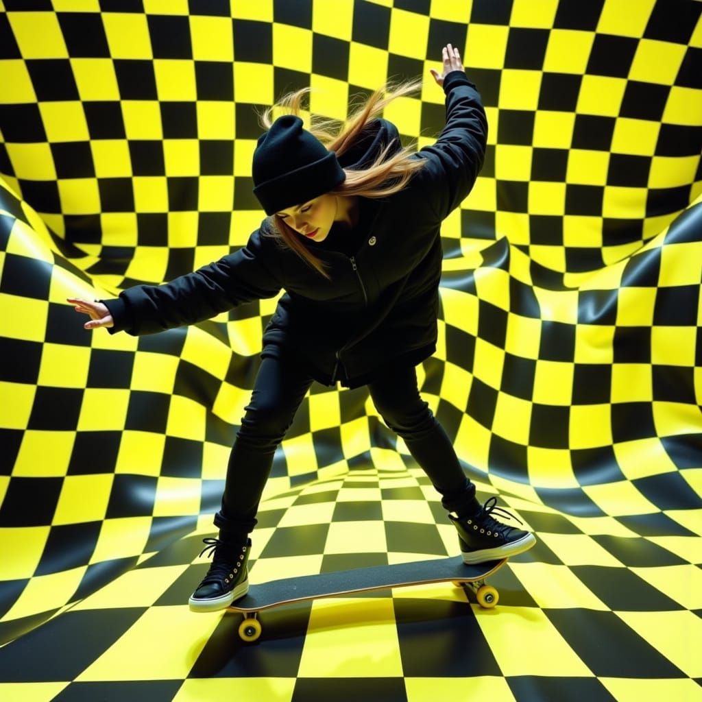 Female Skater in Mid-Air with Neon Accents