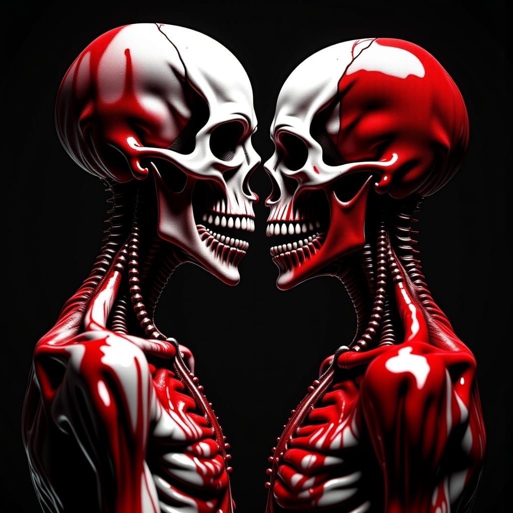 Gothic Horror Skulls in Black, White, and Red