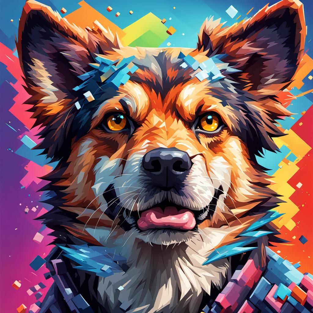 Hyperrealistic Pixelated Video Game Dog Concept Art