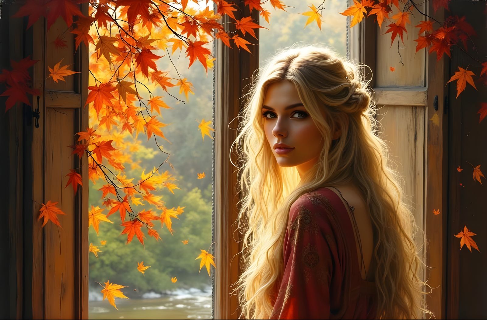 Norse Goddess of Storytelling Amidst Autumn Leaves