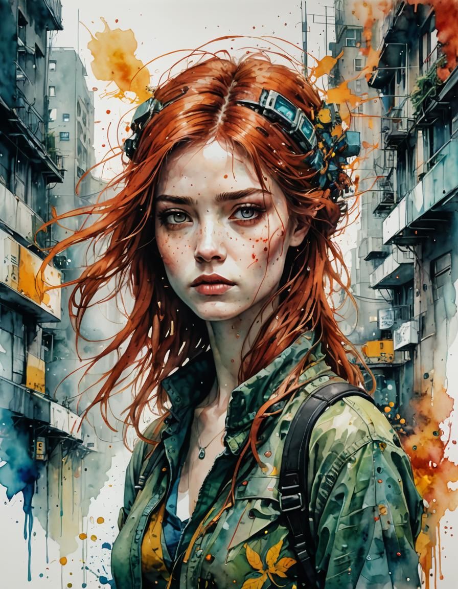 Aquarelle numérique désintégrant une double exposition aux c...