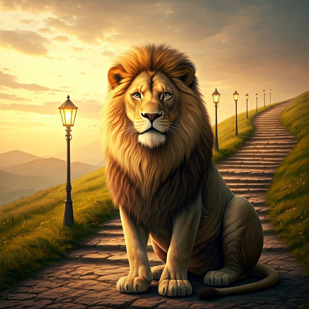 Regal Lion of Nostalgia in Golden Sunset Light