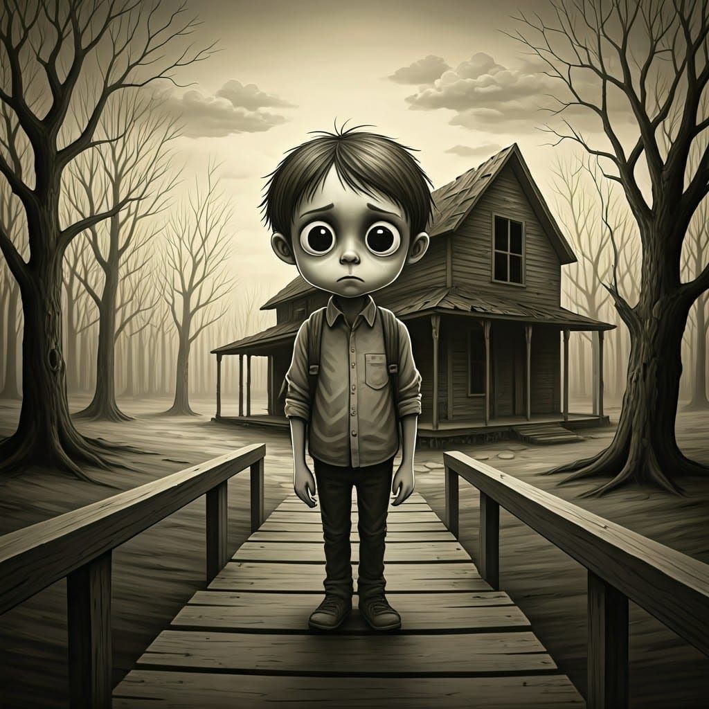 Forlorn Youth in Monochromatic Dark Fantasy Style