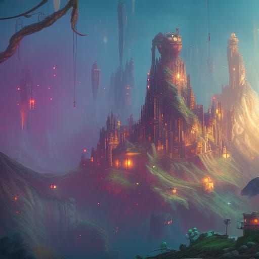 Whimsical Owl City Fantasy Concept Art