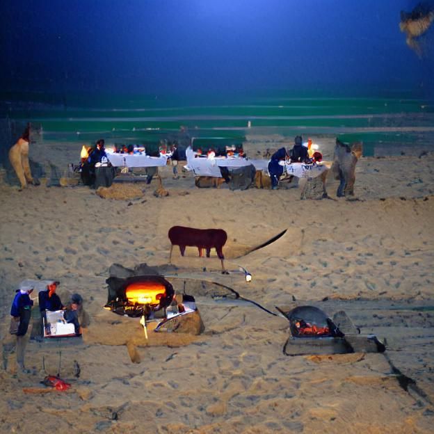 Steak Dinner on a Tropical Beach at Sunset