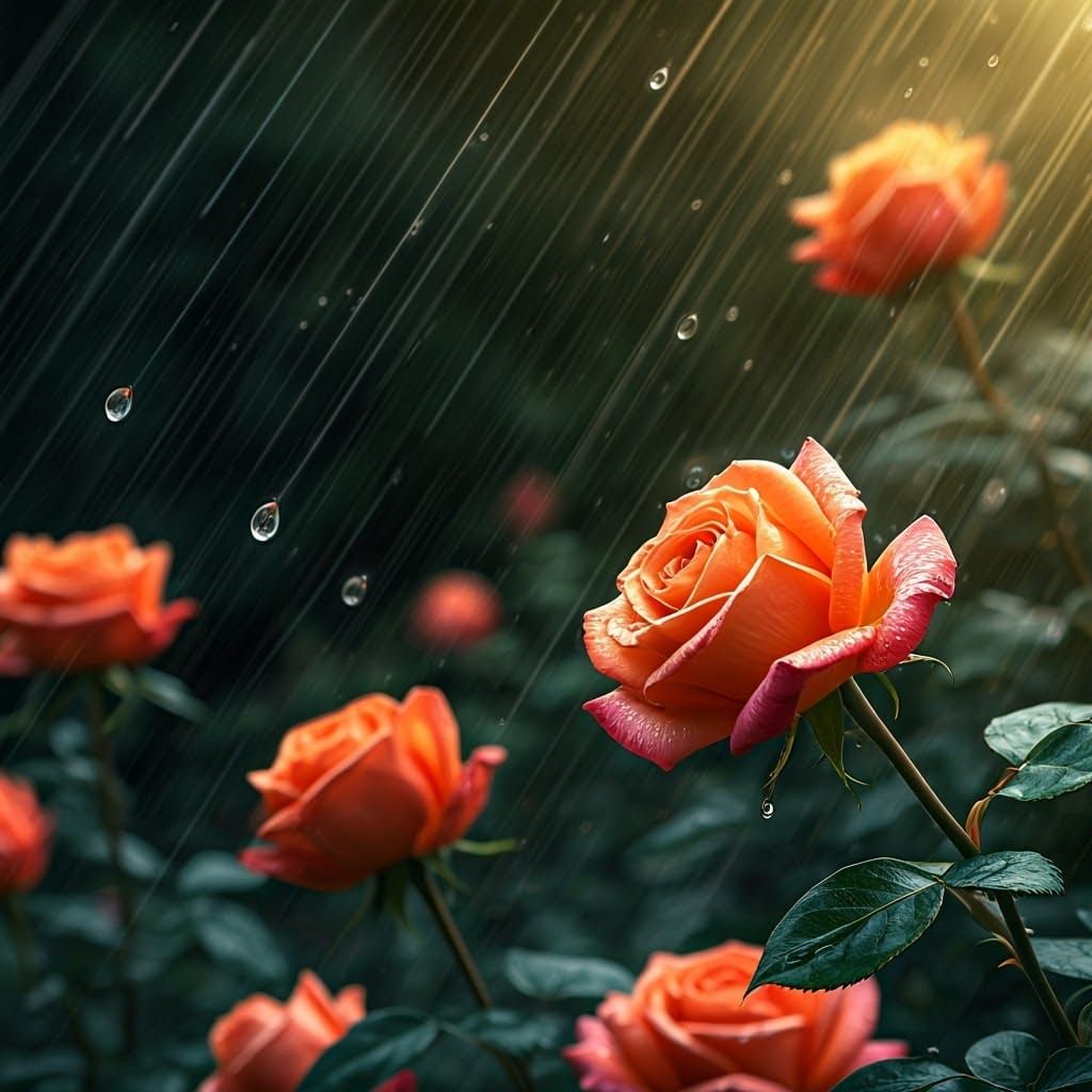 Roses in Futuristic Rain Shower