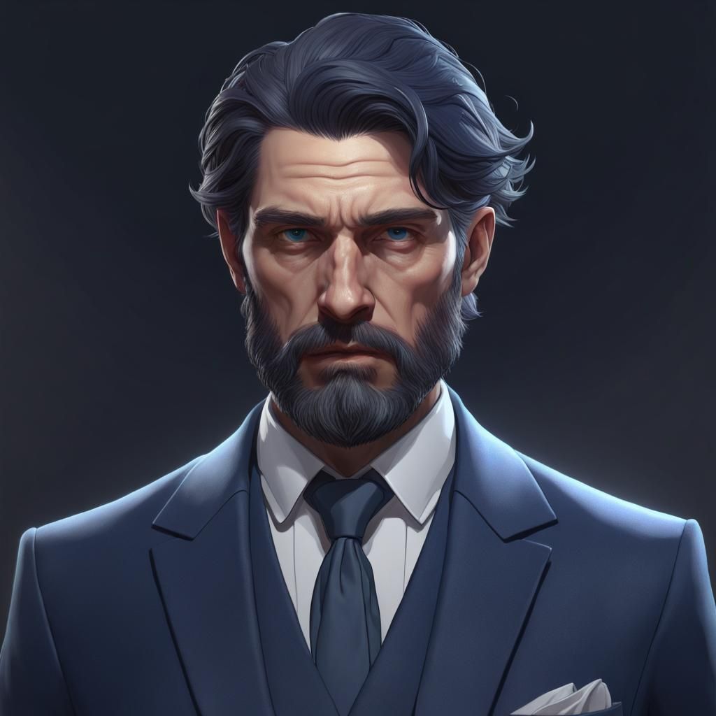 Sad Pale Man Portrait in Hyperdetailed Digital Art