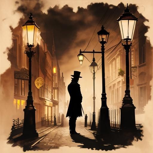 Jack the Ripper Silhouette in Steampunk Ink Painting