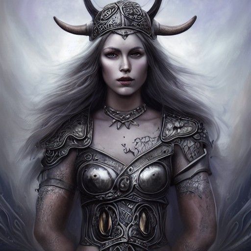Viking Goddess in Storm, Maximalist Matte Painting