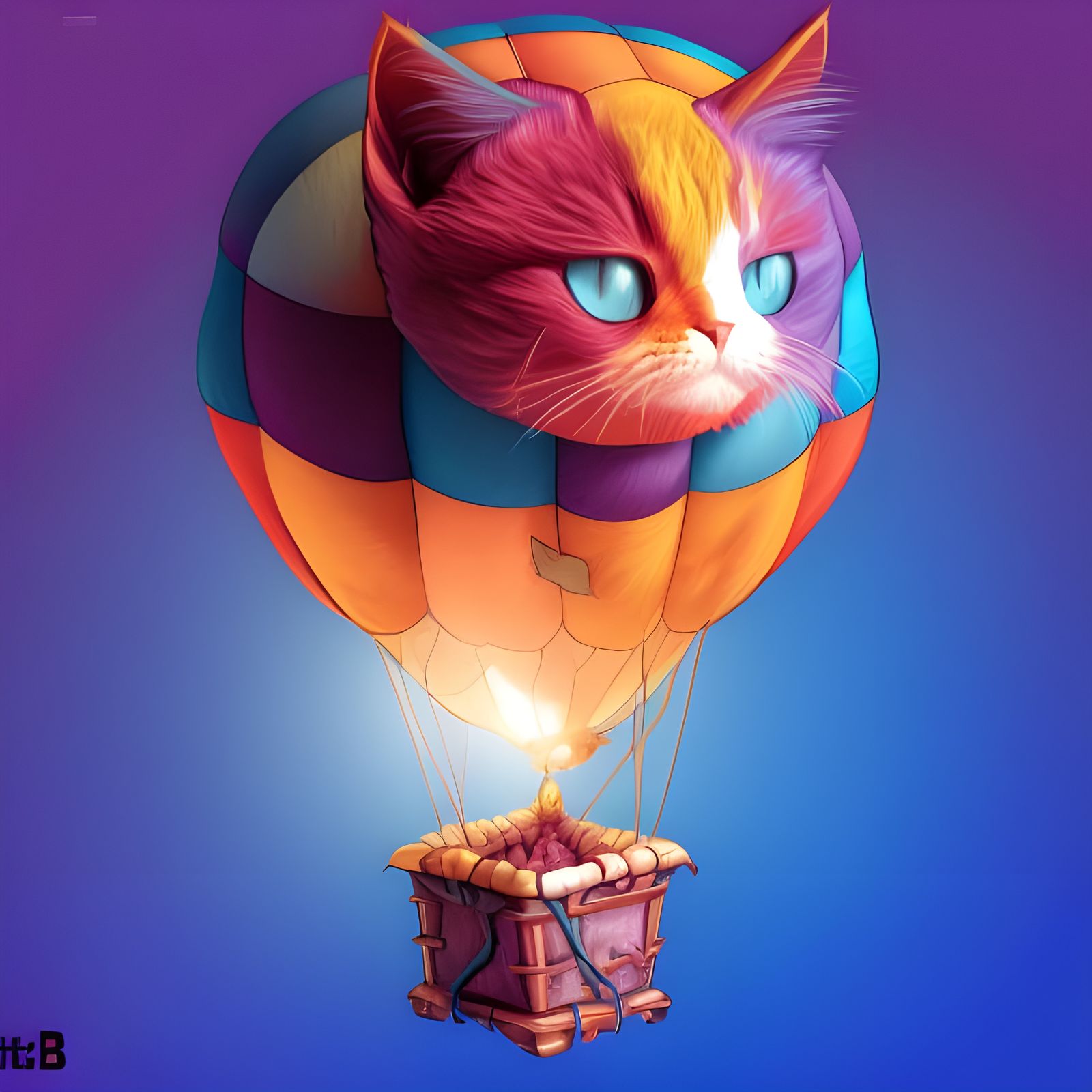 Cat-Shaped Hot Air Balloon in Complementary Colors