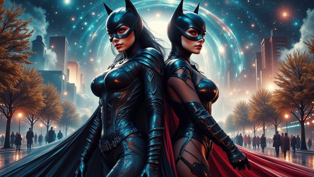 Catwoman and Batgirl in Splatterpunk Style