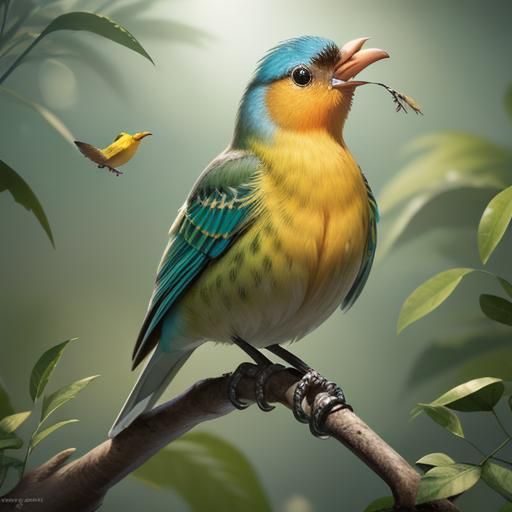 Canary Eating Peach: 3D Animated Bird Photography
