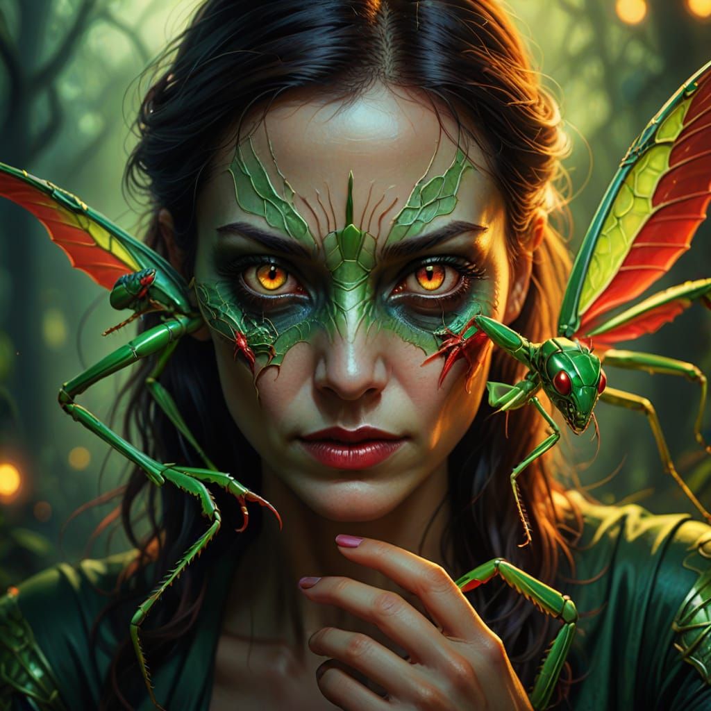 Mantis Woman in Vibrantoil Style Digital Art