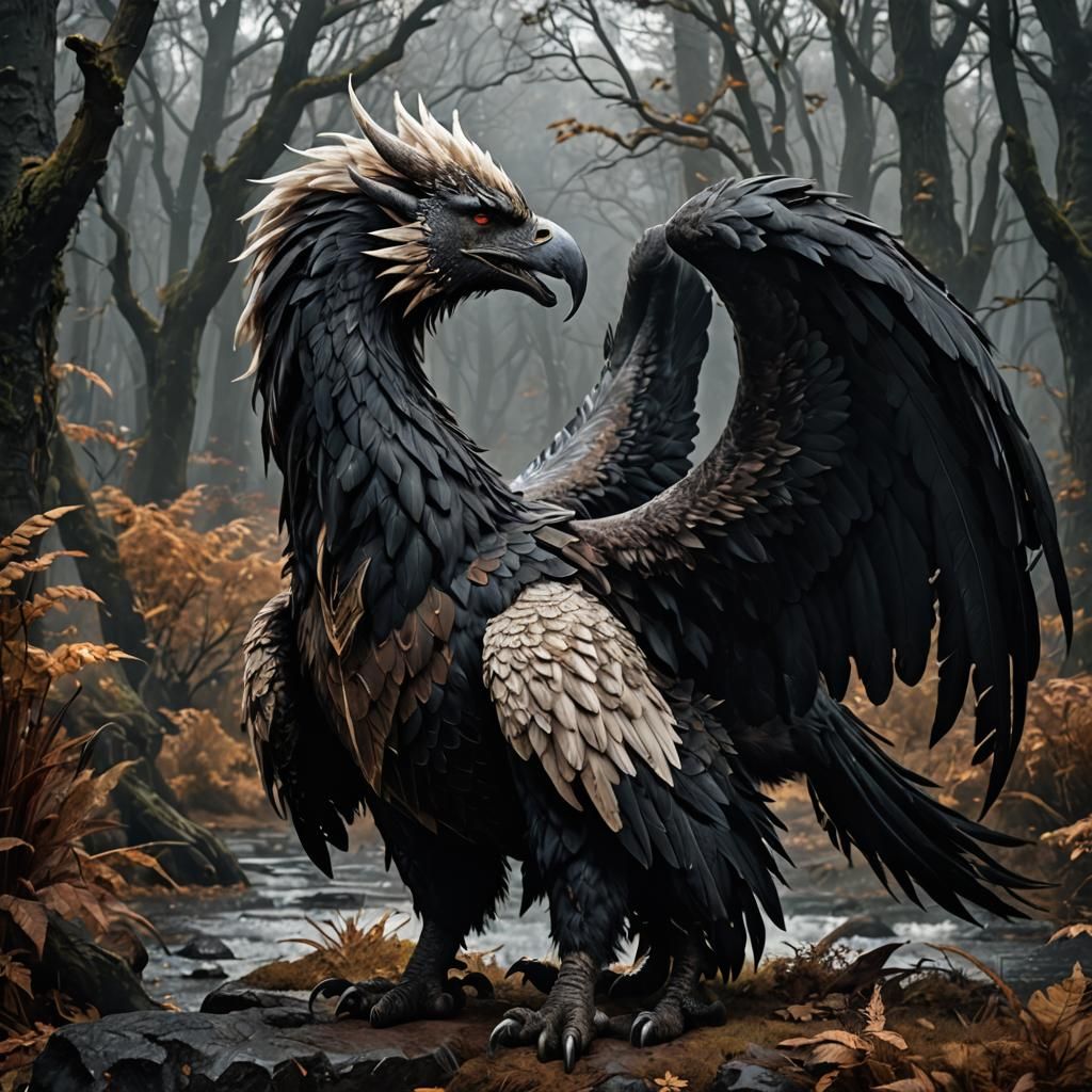 Dire Griffin in Dark Fantasy Mountain Lair