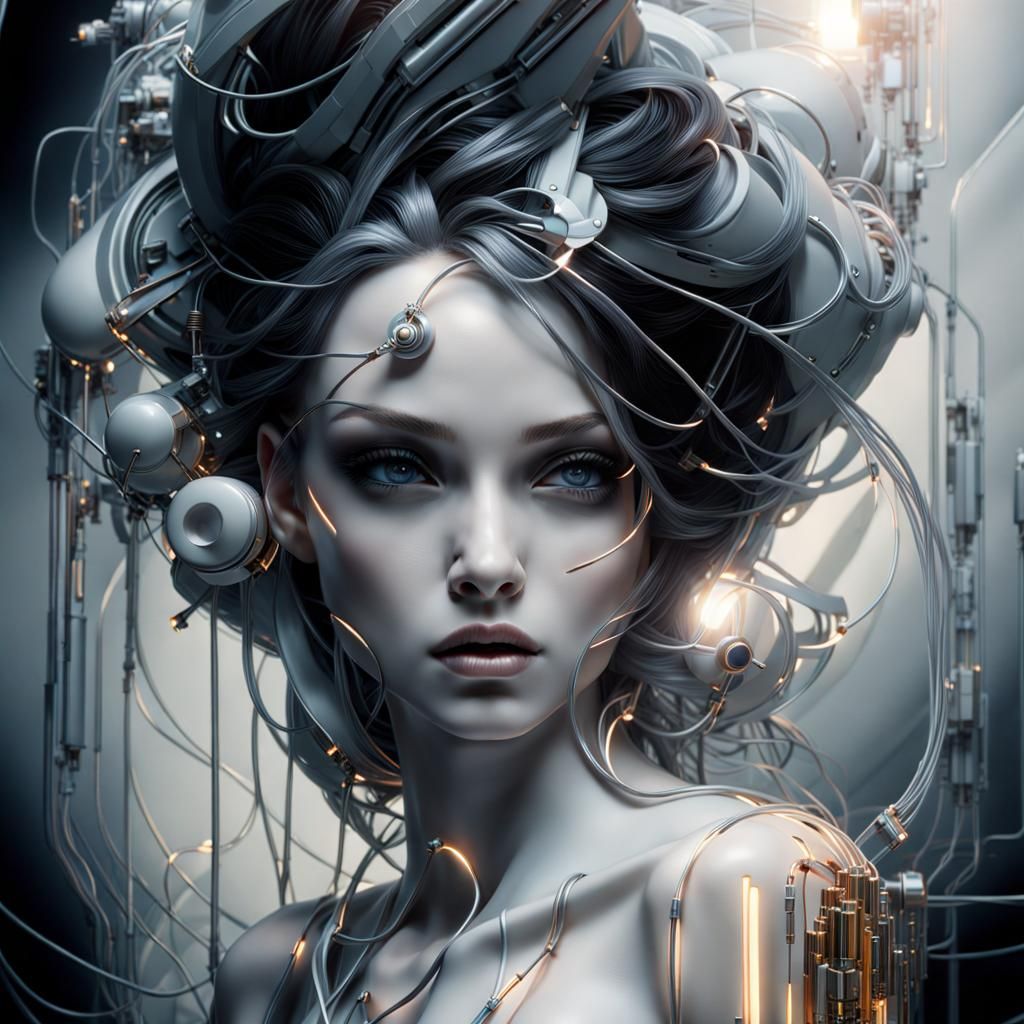 Porcelain Cyberpunk Woman in 3D Render