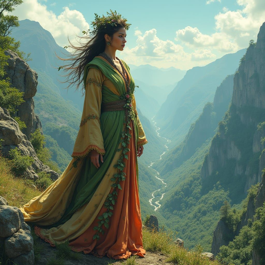 Ethereal Goddess of the Earthly Realm in a Futuristic Landsc...