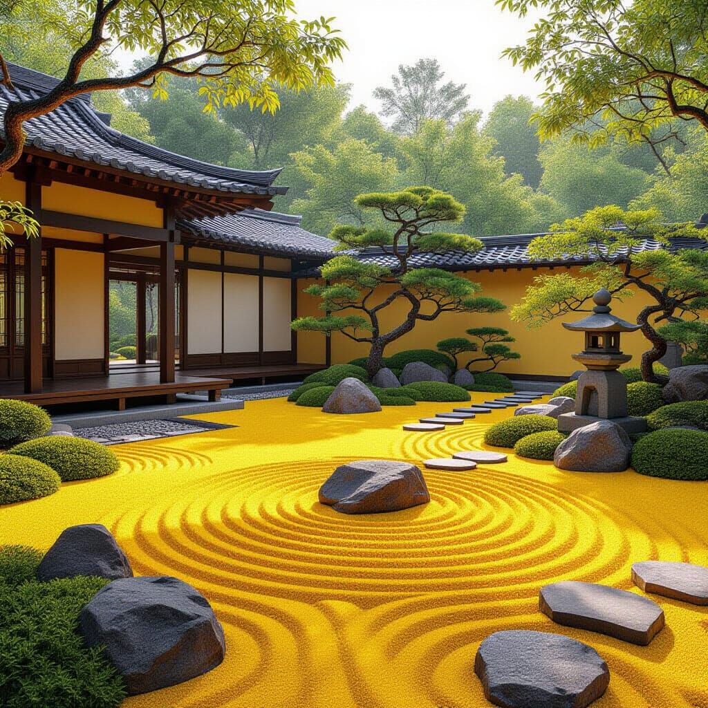 Minimalist Zen Garden in Yellow and Gold