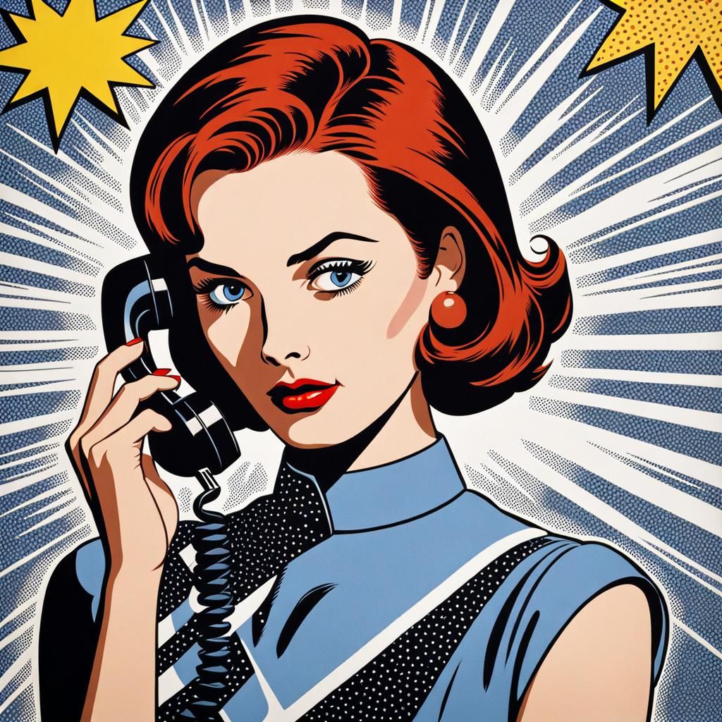 Redhead Woman with Phone in Pop Art Style